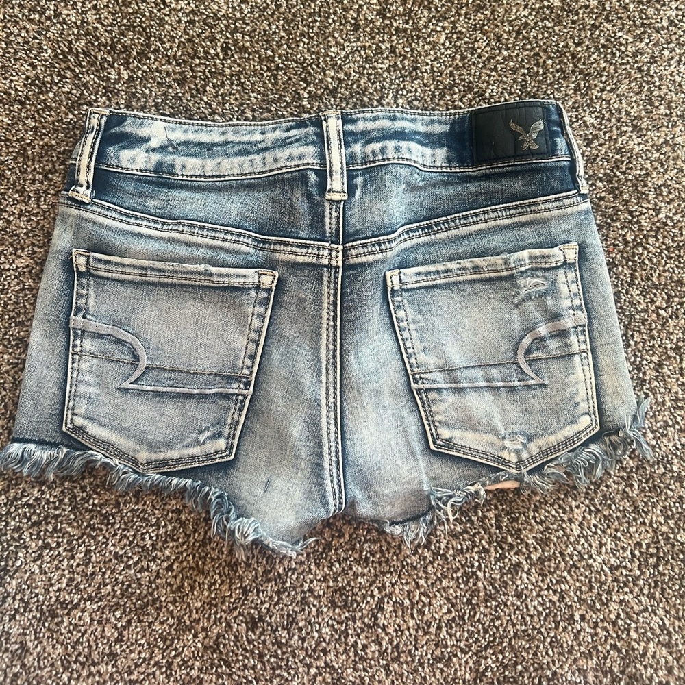 American Eagle Outfitters Ripped Jean Shorts - Blue and Pink - Picture 2 of 4